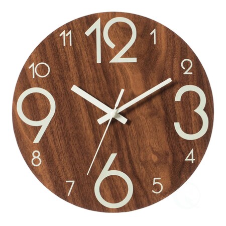 Quickway Imports Glow-in-The Dark Modern Home Decor Wooden Wall Clock for Living Room, Kitchen, Bedroom, Or Dining Room Wooden Brown, (QI004094)